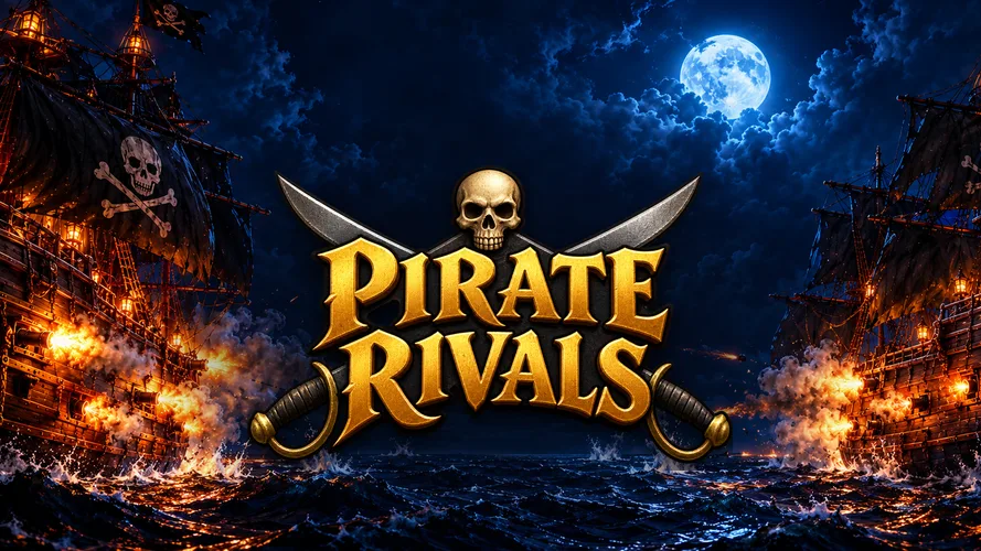 Pirate Rivals: logotipo entre dos galeones en plena batalla